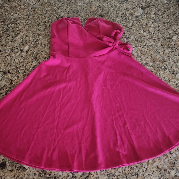 Row A Pink Strapless Women's Tie Waist Fit & Flare Women's Mini Dress| SIZE MED - Picture 9 of 16
